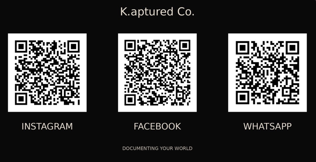 K.aptured Co. social QR codes — Instagram, Facebook, WhatsApp